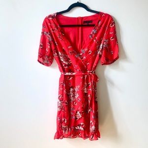 Red floral print dress